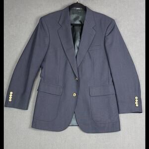 Vintage Barrington Blazer Mens 38R Navy Blue Gold Buttons Wool Blend Xtra Buttns